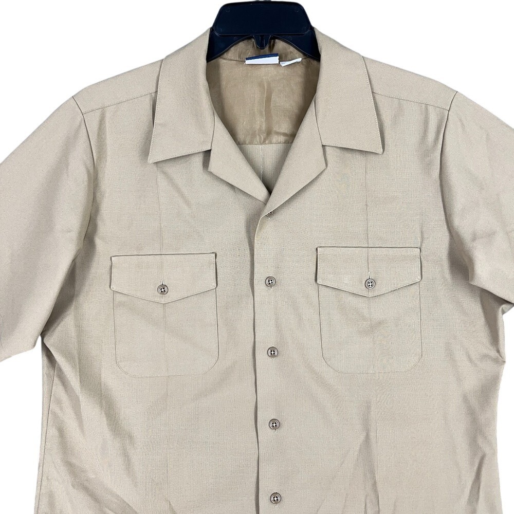 Vintage US Navy MIlitary Uniform Shirt Mens L Tan Wool Made In USA Y2K‎